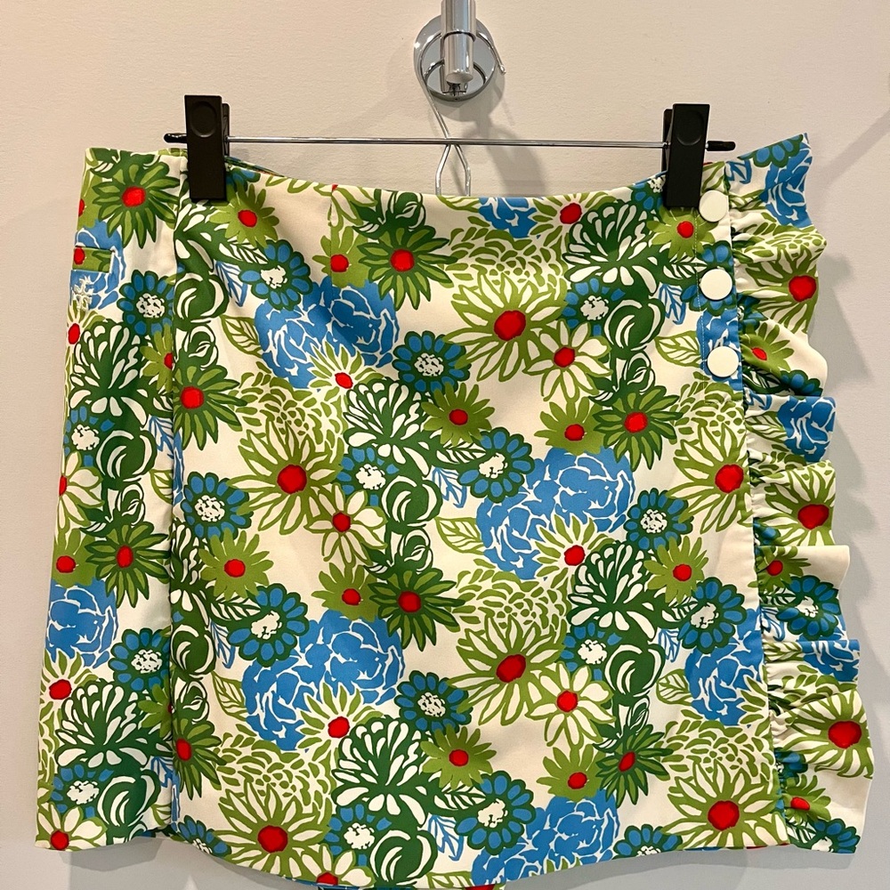 Tory Burch Floral Mini Skirt in Green and Blue